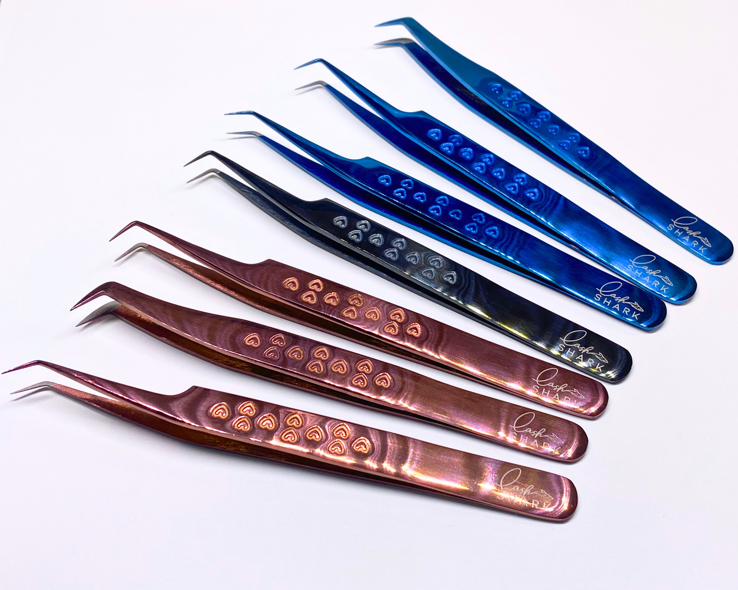 Fiber Tip tweezers - blue, black & rose gold