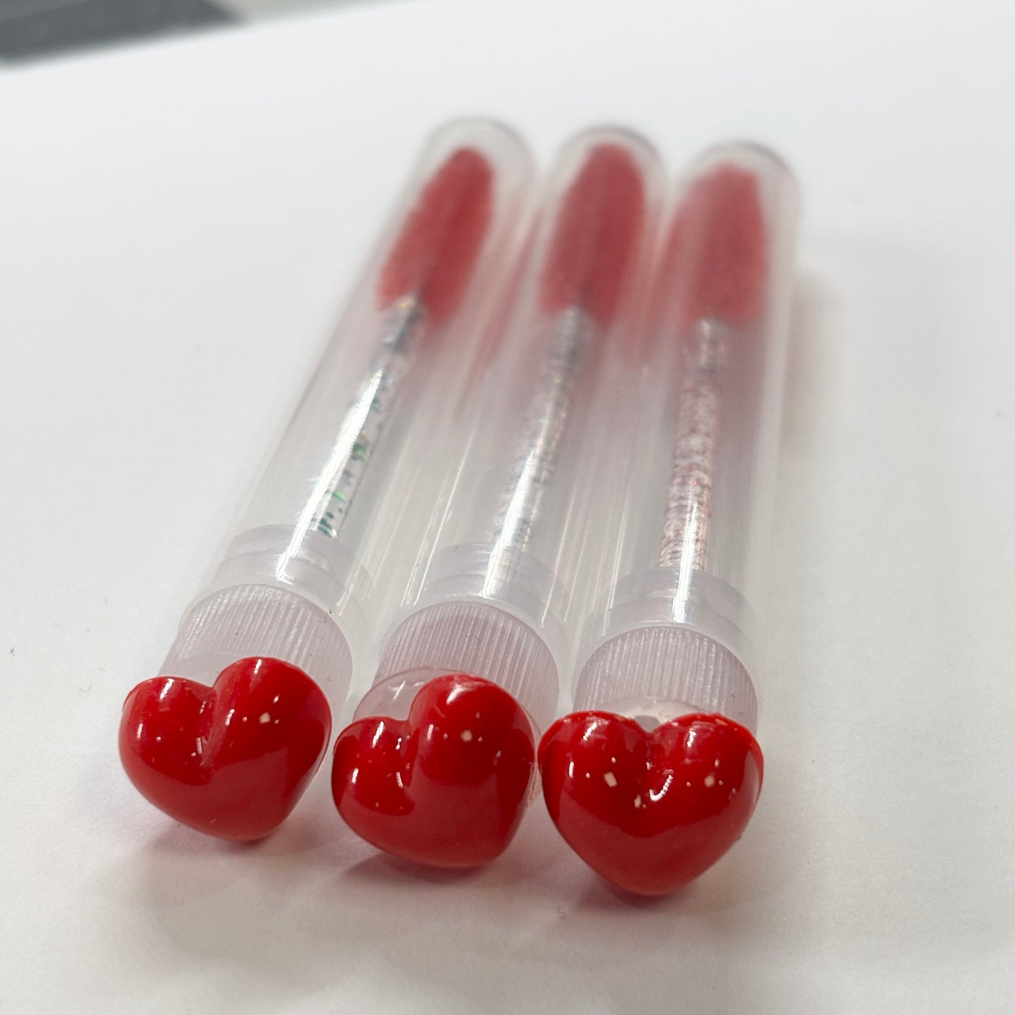 Lash Extension Spoolie Brush with Cover / Price for 1- small red shiny hearts