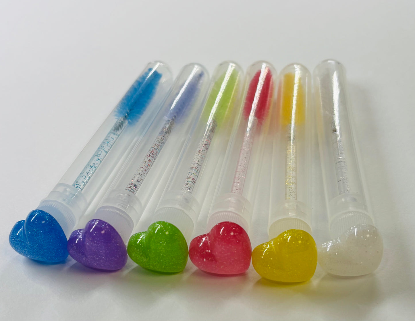 Lash Extension Spoolie Brush with Cover / Price for 1- rainbow shiny hearts