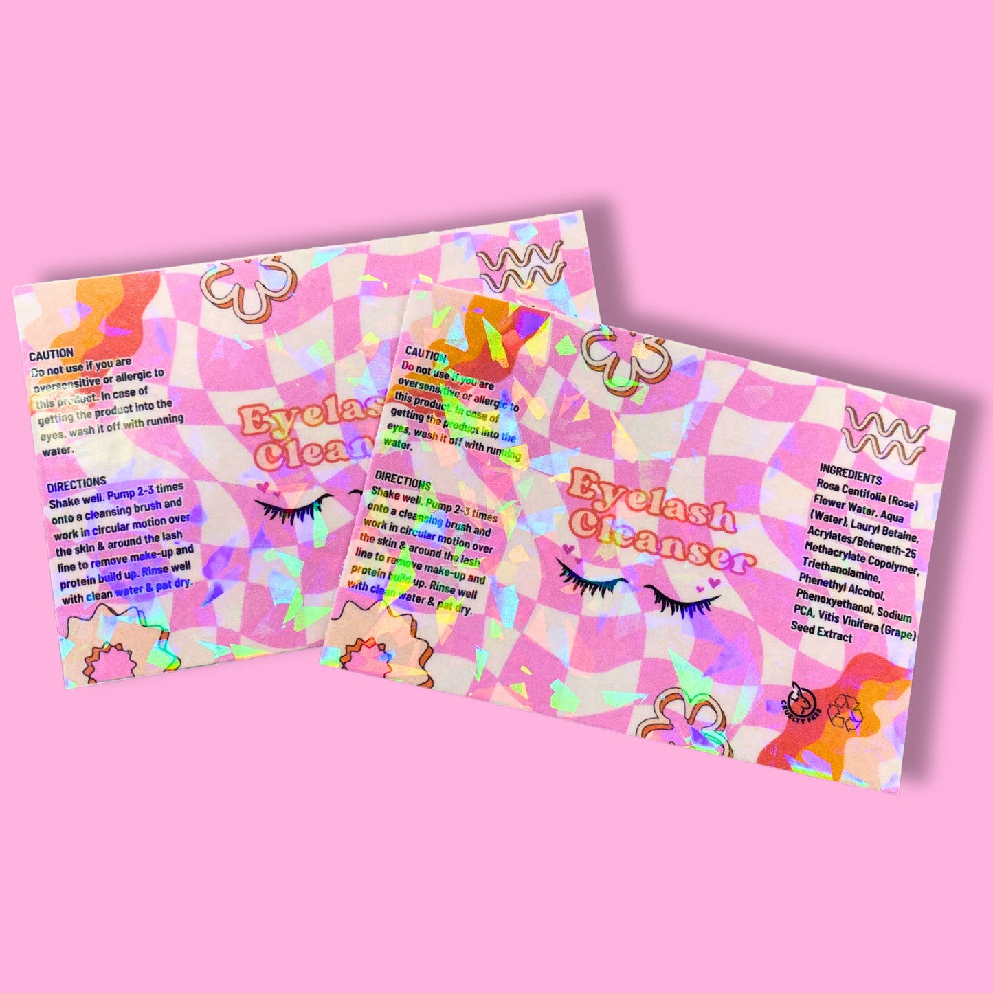 80s ERA HOLOGRAPHIC LASH SHAMPOO LABELS | 3.5" x 2.4" | NO SHAMPOO SIZE | PROLONG INGREDIENT LIST INCLUDED