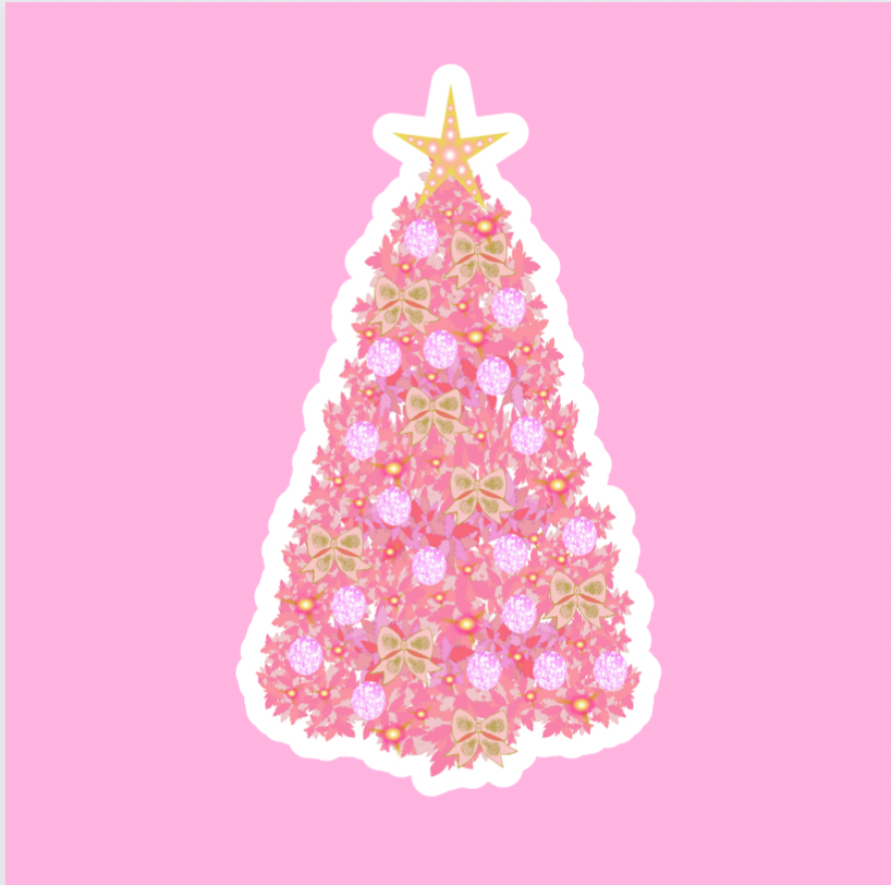 CHRISTMAS STICKERS - Glossy Vinyl Sticker- Pink Christmas Tree