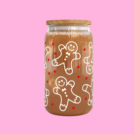 Can Shaped Glass, 16oz  - Christmas Gingerbread Cookies