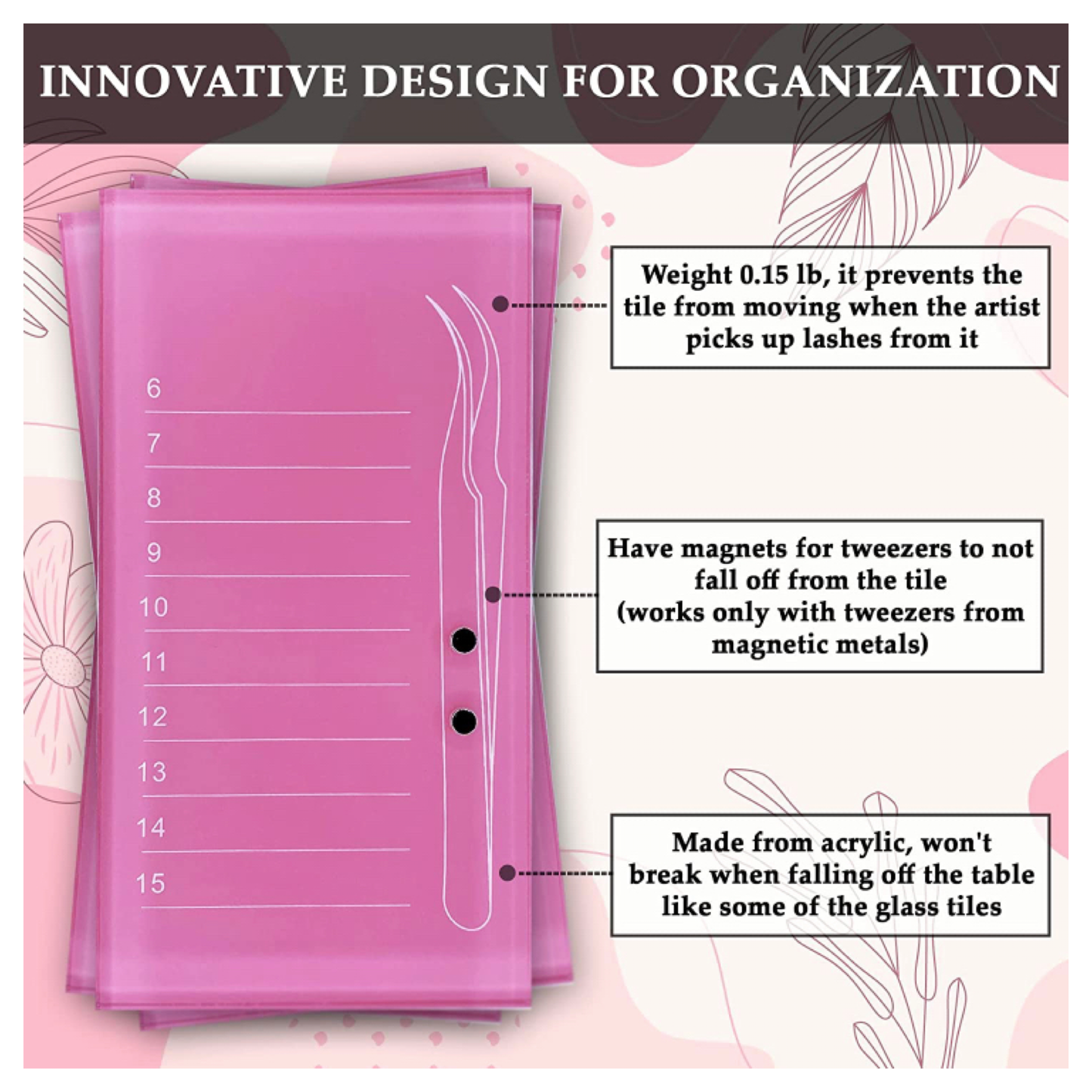 Regular Size Rectangle Acrylic Lash Tile - Pink