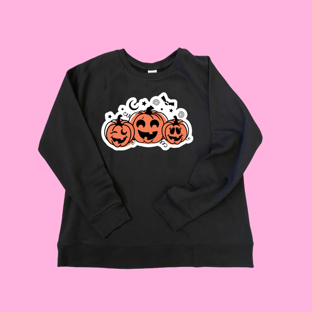 SWEATSHIRT or T-SHIRT- HALLOWEEEN - pumpkins ( black , vinyl print )