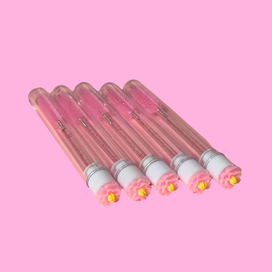 Pink Flower Glitter Eyelash Wands with Cover