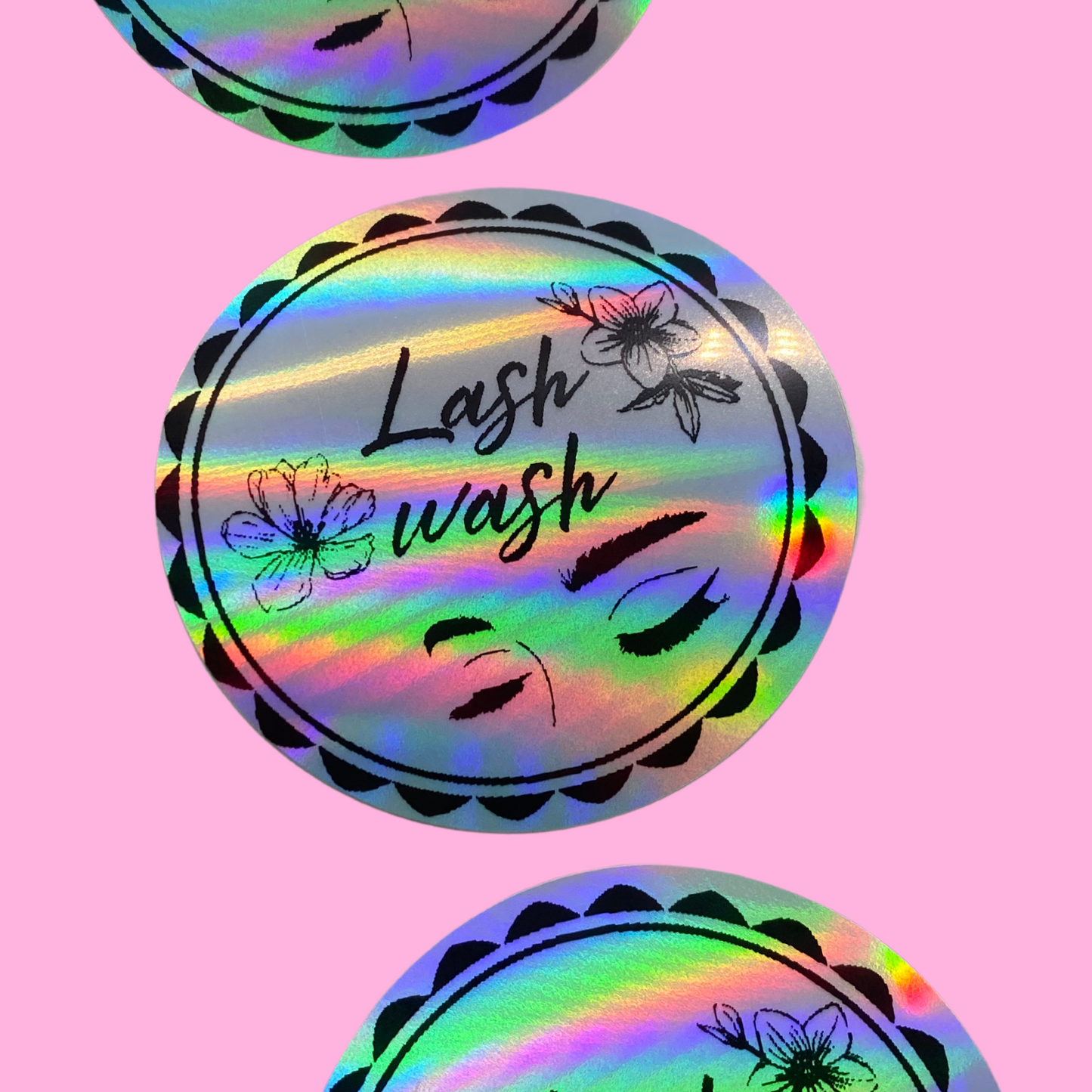 2" round holographic lash wash labels