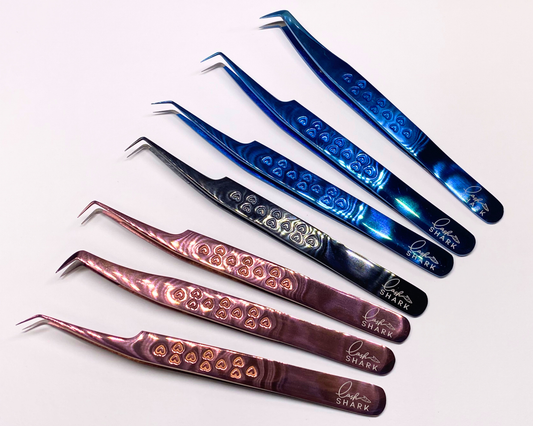 Fiber Tip tweezers - blue, black & rose gold