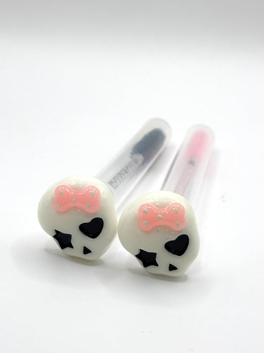 Lash Extension Spoolie Brush with Cover / Price for 1  - white skulls with bows