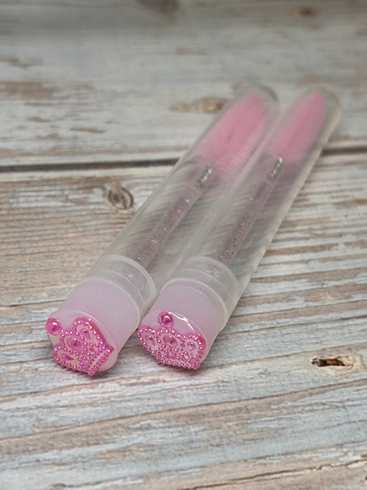 Lash Extension Spoolie Brush with Cover / Price for 1  - pink crowns