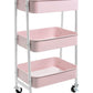 Clearance-Makeup Cart, Movable Rolling Organizer Cart, 3 Tier Metal Utility Cart, White - Pink