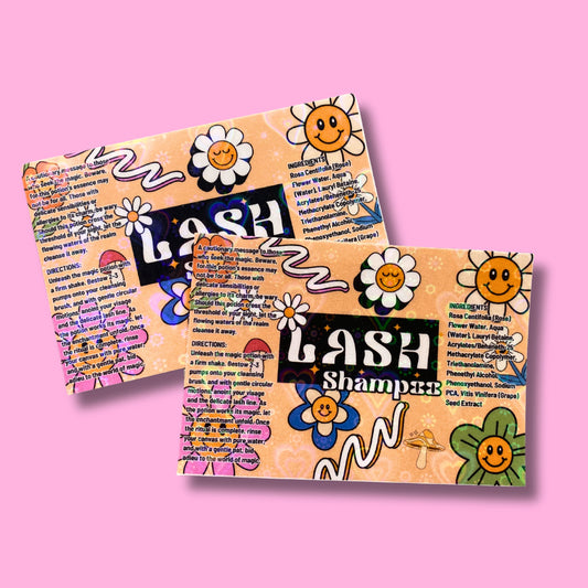 GROOVY HOLOGRAPHIC LASH SHAMPOO LABELS | 3.5" x 2.4" | NO SHAMPOO SIZE | PROLONG INGREDIENT LIST INCLUDED