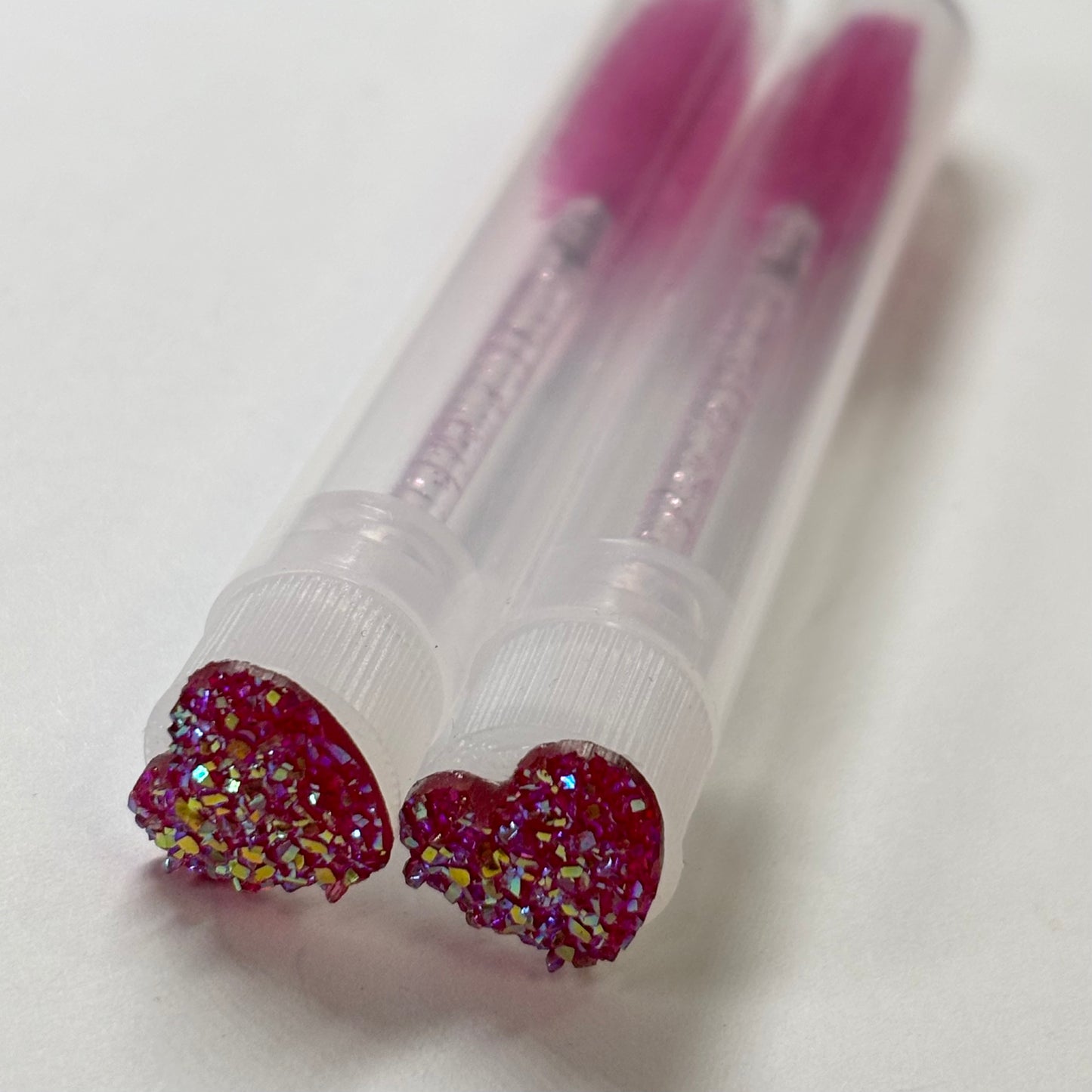 Lash Extension Spoolie Brush with Cover  / Price for 1- pink glitter hearts