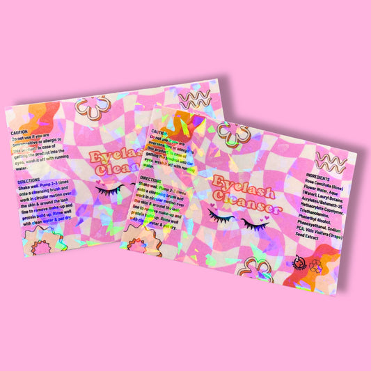 80s ERA HOLOGRAPHIC LASH SHAMPOO LABELS | 3.5" x 2.4" | NO SHAMPOO SIZE | PROLONG INGREDIENT LIST INCLUDED