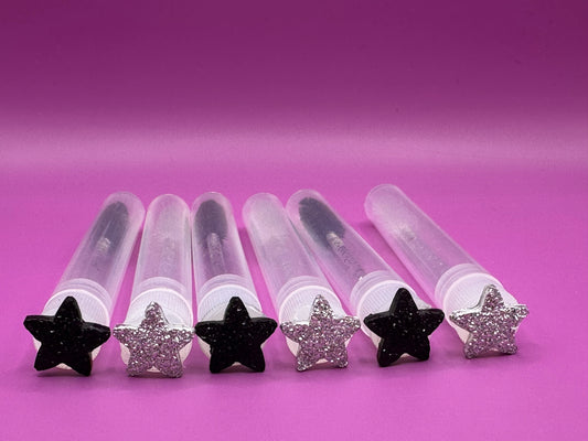 Glitter Eyelash Wands with Cover  - Black and silver stars