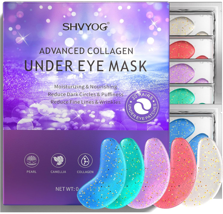 Under Eye Patches, 20 Pairs Under Eye Mask for Dark Circles and Puffiness, Eye Gel Pads for Puffy Eyes, Anti Aging Eye Bags Treatment for Women - Pearl, Green Tea, Camellia, Marine Collagen, Lavender