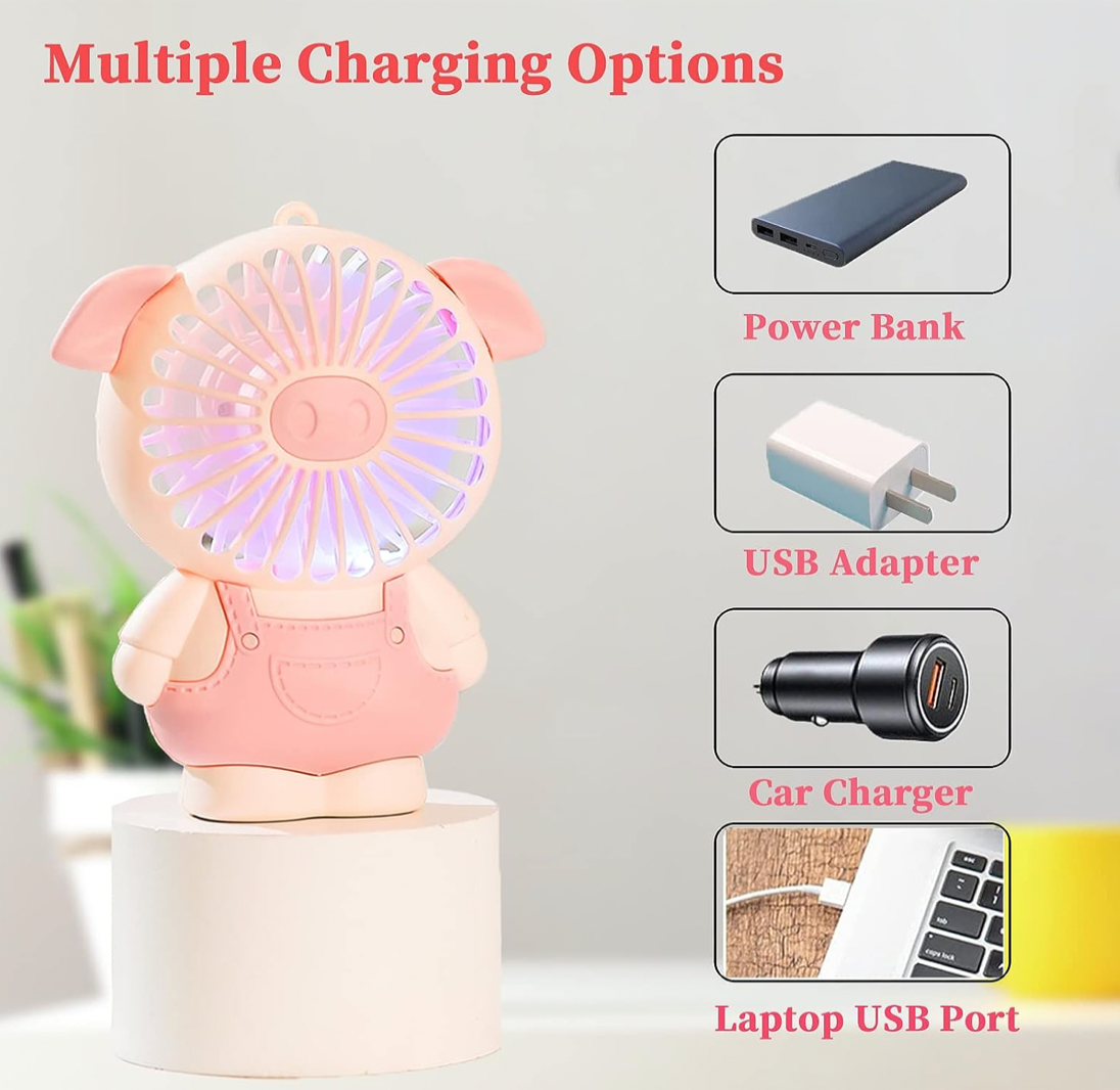 Mini Piggy Handheld Fan, Portable Fan, USB Rechargeable Battery, 2-Speed