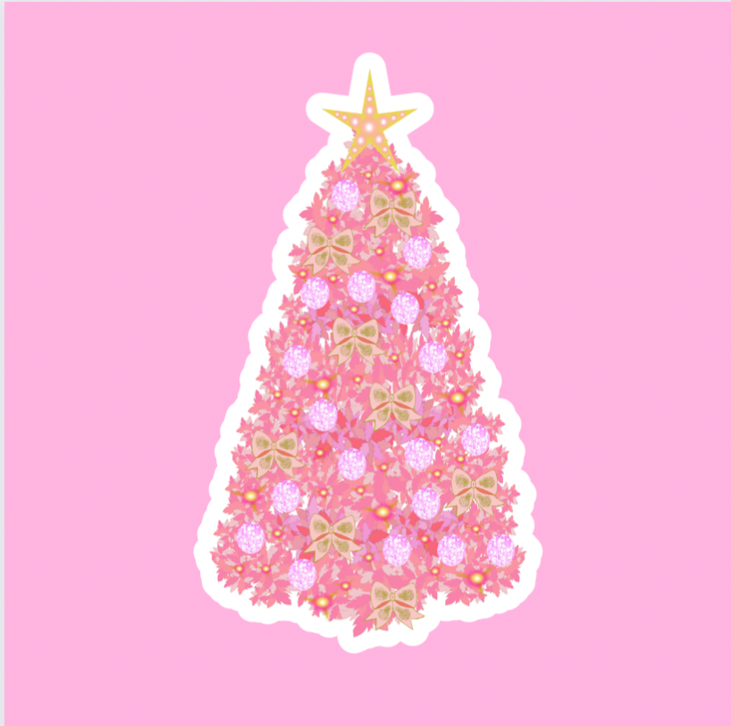 CHRISTMAS STICKERS - Glossy Vinyl  Sticker- Pink Christmas Tree