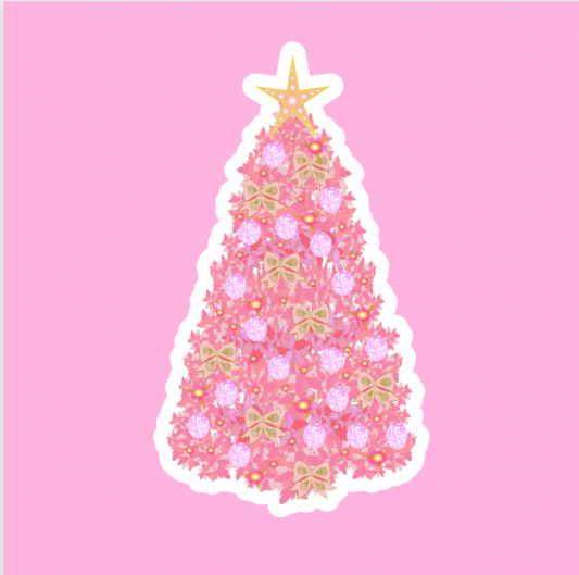 CHRISTMAS STICKERS - Glossy Vinyl  Sticker- Pink Christmas Tree