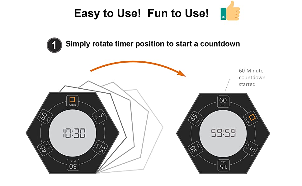 Home & Office Timer with Clock, 5,15, 30, 45, 60 Minute Preset Countdown Timer, Easy-to-Use Time Management Tool (Black)