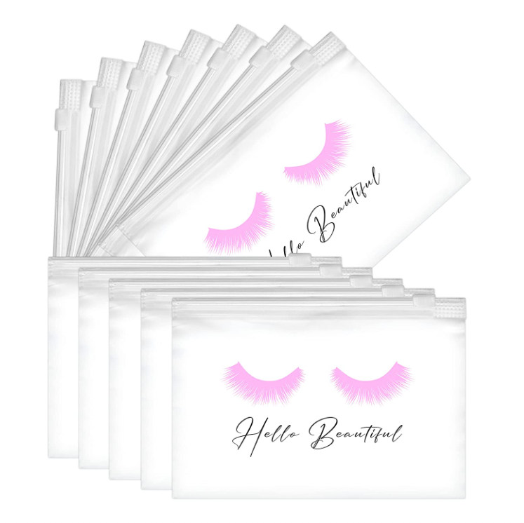 Hello Beautiful - Pink Lashes -  Frosty Clear Small Makeup Pouches ( 6x4 in. )
