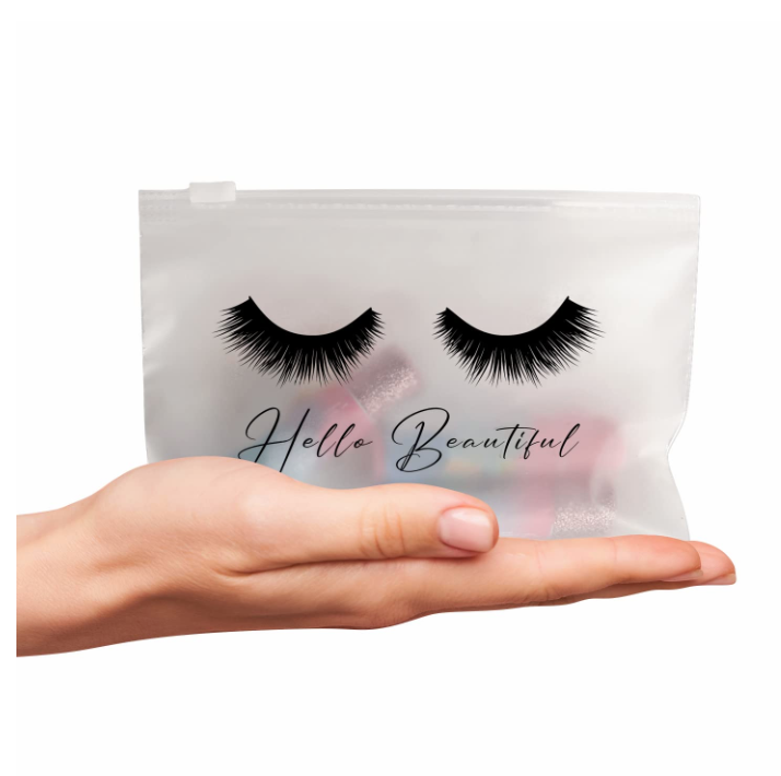 Hello Beautiful - Black Lashes -  Frosty Clear Small Makeup Pouches ( 6x8 in. )