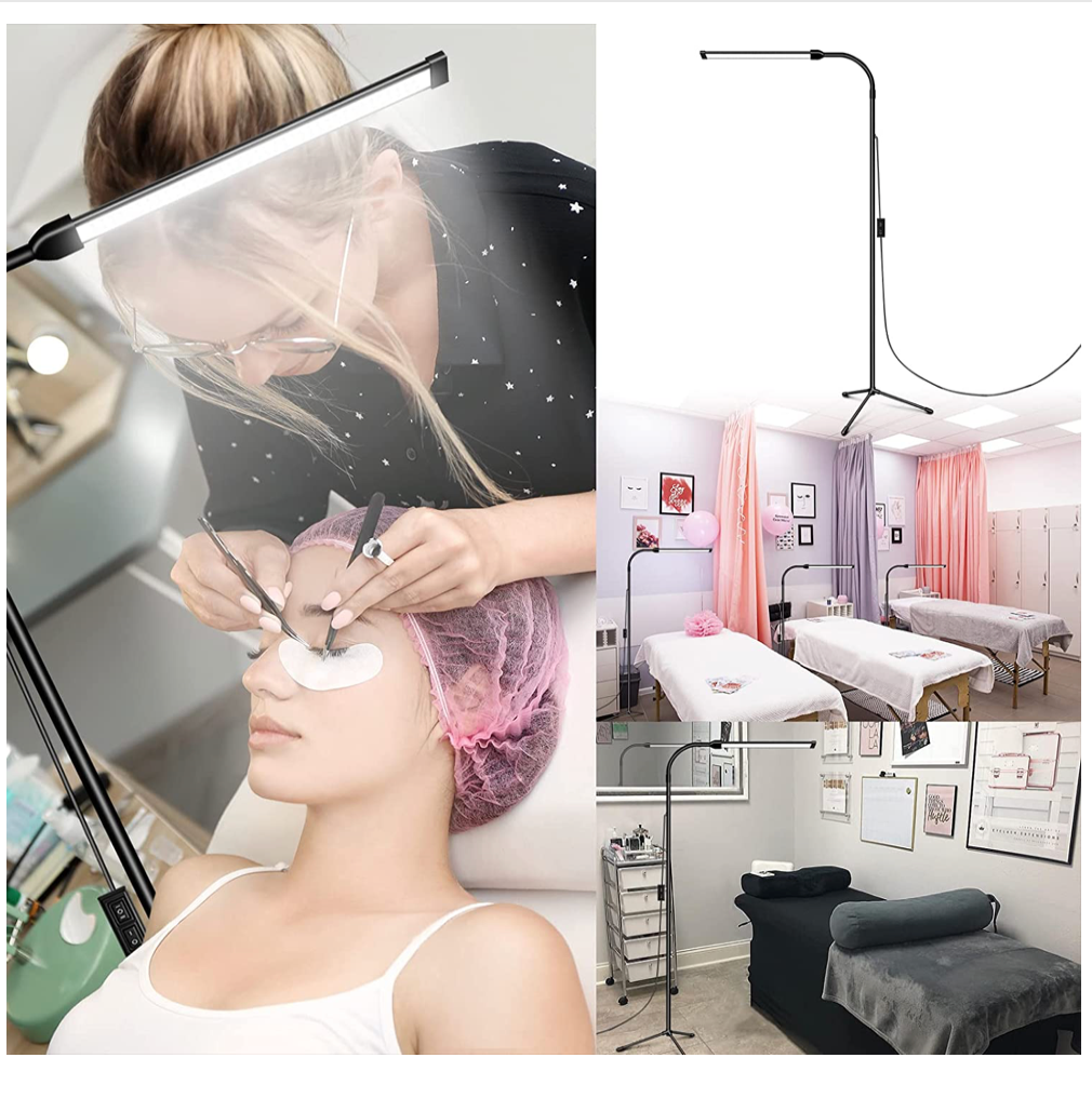 Ebest LED Floor Lamp for Eyelash Extensions Craft Task Floor Standing Light Adjustable Gooseneck Dimmable Lash LED Lamp for Facial Spa Salon Makeup