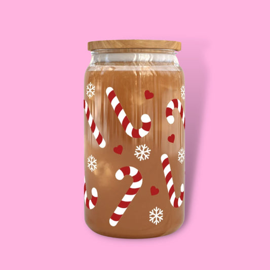 Can Shaped Glass, 16oz  - Christmas Candy Cane