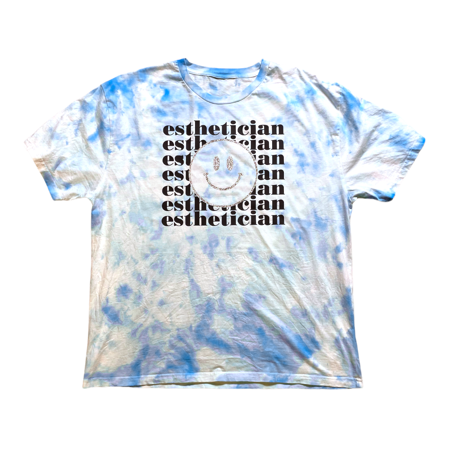 T-SHIRT - ESTHETICIAN ( tie dye, relaxed fit, vinyl print with glitter )