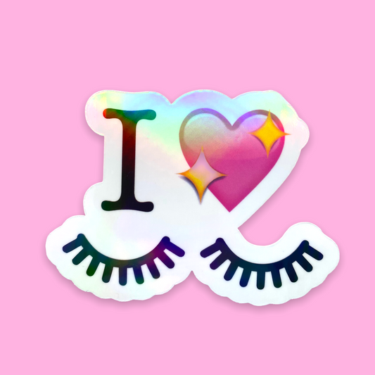 STICKER- I 💖 LASHES | 3” wide | WATERPROOF | HOLLOGRAPHIC | PRICE FOR 1 STICKER