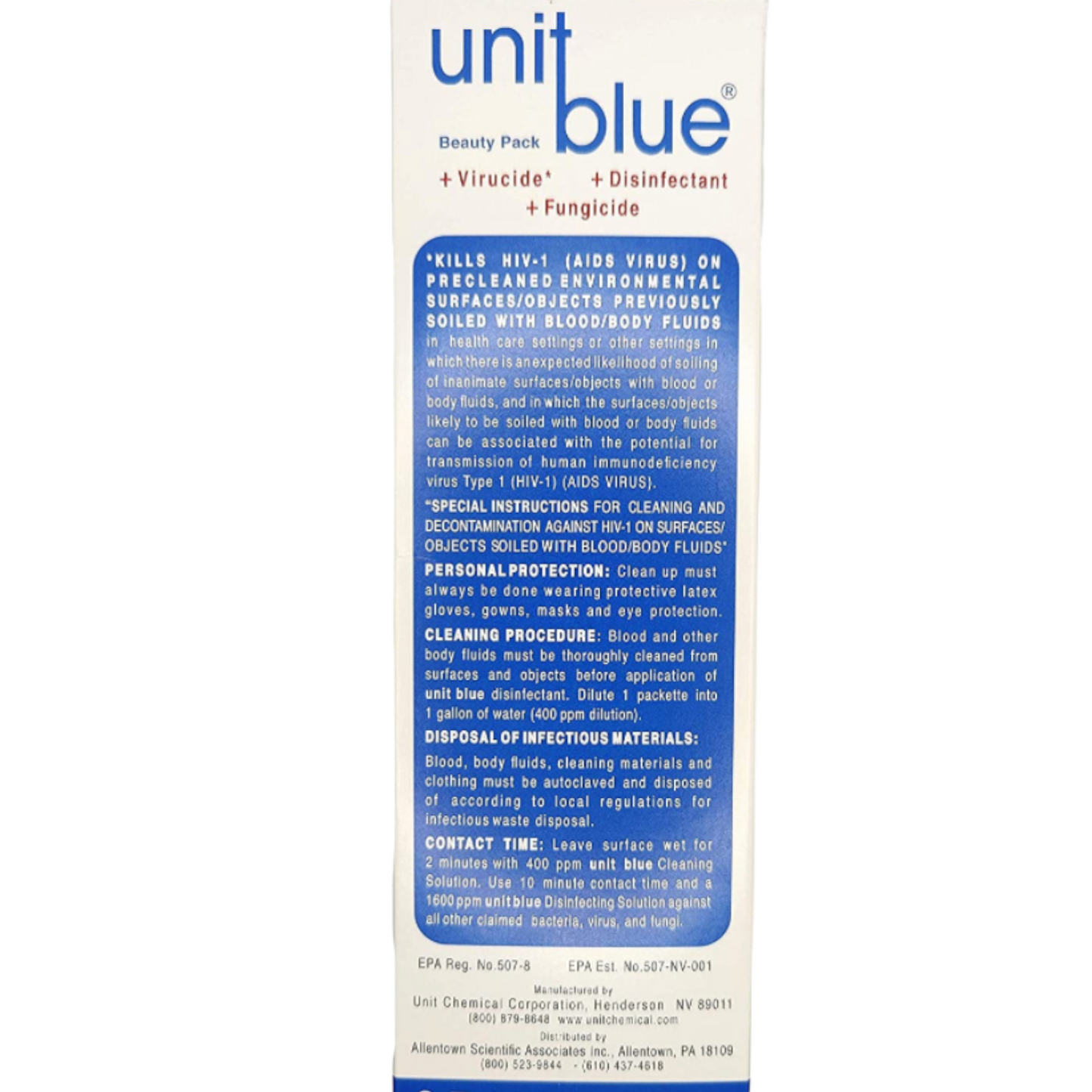 Unit Blue Disinfectant Concentrate | Anti-Rust Formula | Perfect for Combs, Brushes, Scissors, Razors and more | Virucide, Fungicide and Disinfectant | Price for 1 SACHET