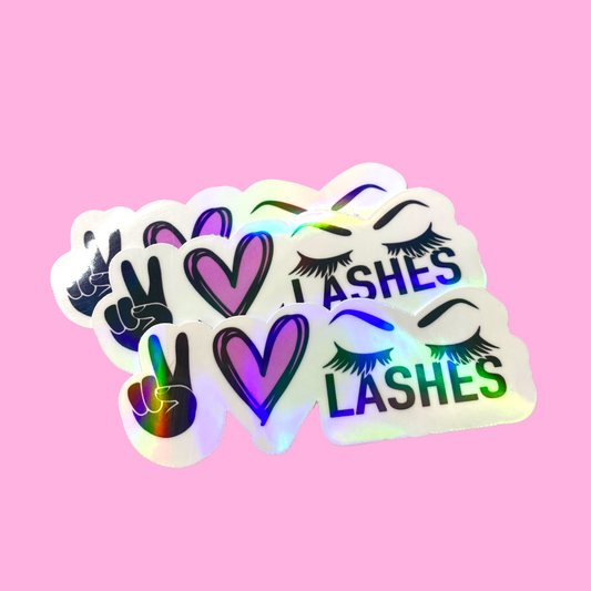 STICKER- ✌️ , ❤️ ,LASHES  | 3.25 x 1 “ | WATERPROOF | HOLLOGRAPHIC | PRICE FOR 1 STICKER
