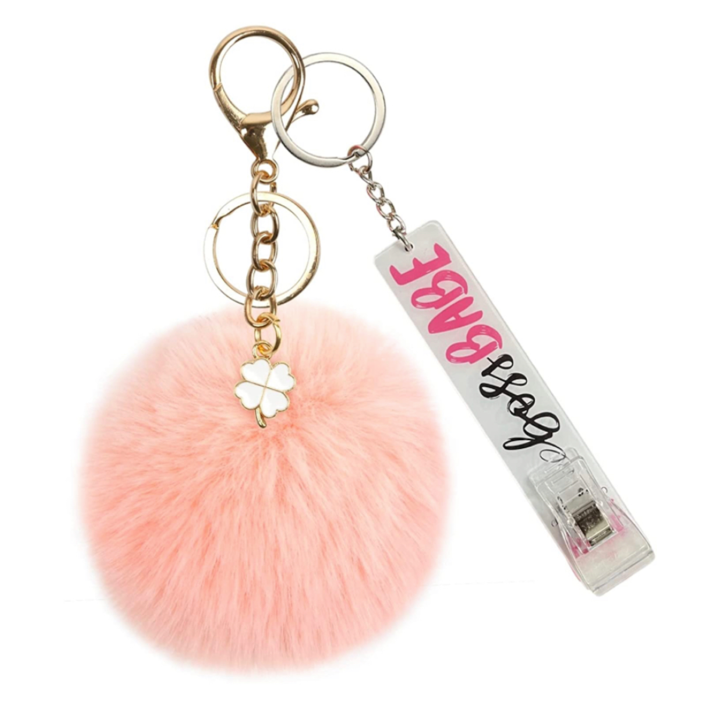 Card Grabber Card Clip For Long Nails, Cute Faux Rabbit Fur Ball Pom Pom Keychain with Card Puller